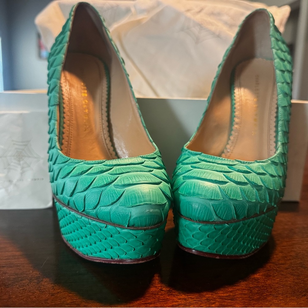 Green Textured Platform Heels